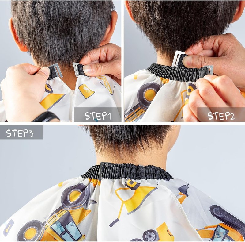 Kids Haircut Cape Set - Construction Site Pattern Barber Cape & Neck Duster Brush | 55x40 Inches for Boys & Girls