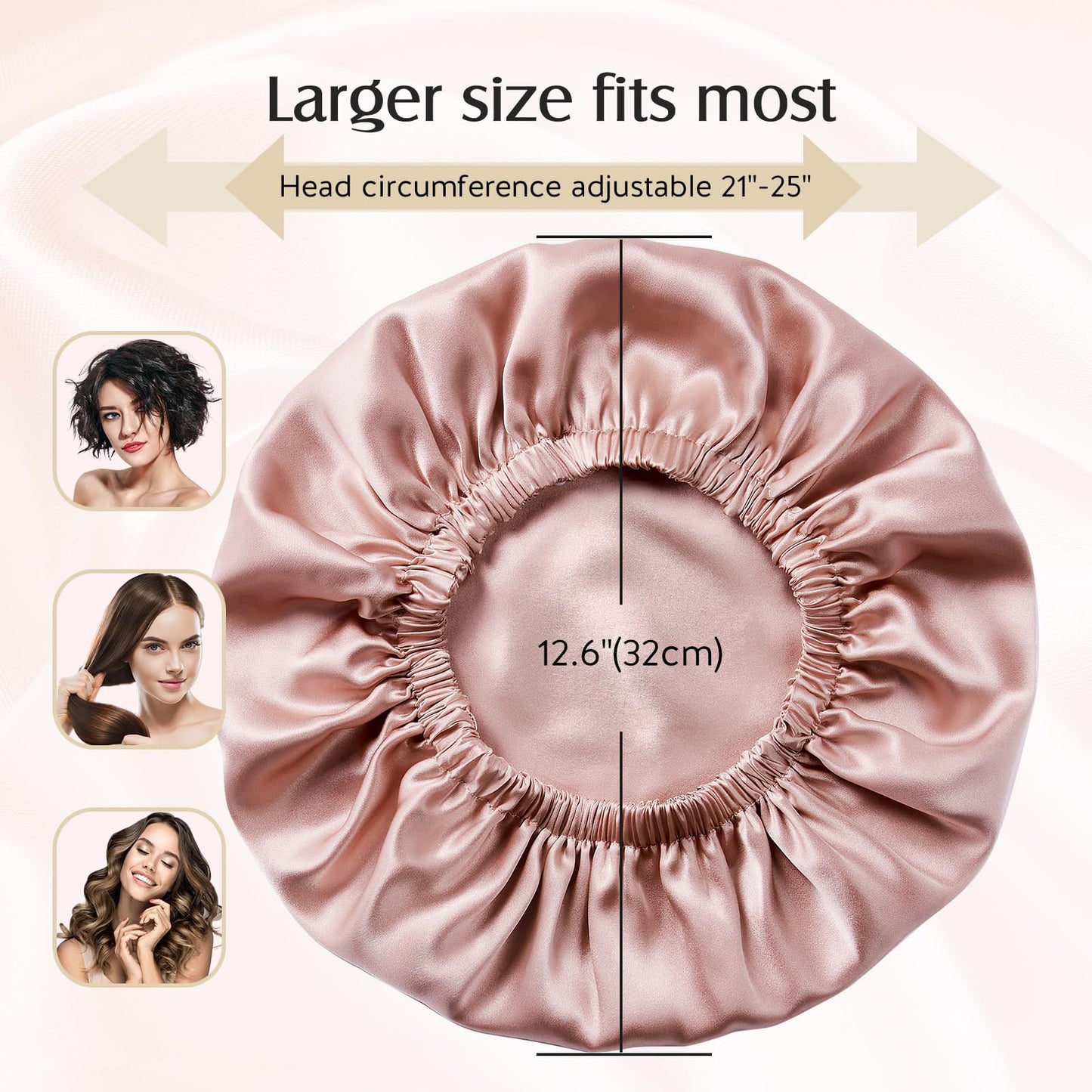 YFONG Double Layered 100% Silk Bonnet for Sleeping Women, 22 Momme Pure Mulberry Silk Sleep Cap with Adjustable Elastic Band Stay On Head，Reduce Frizz, Keep Hairstyle, Soft & Breathable, Pink, M