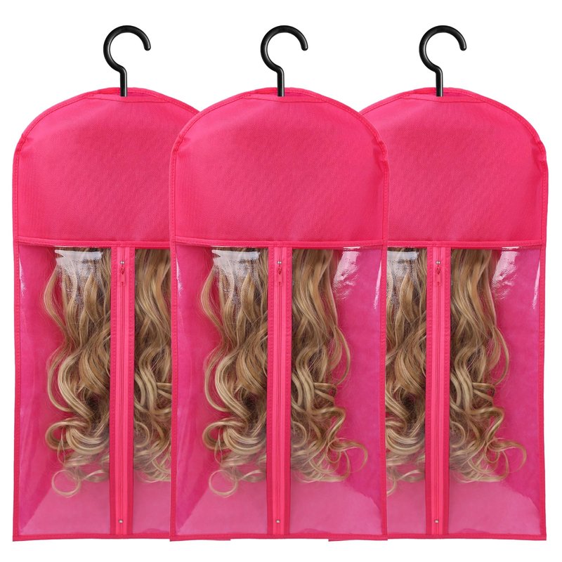 3PCS Wig Storage Bags With Hanger Hair Extension Holder Wig Holder for Multiple Wigs Bags Storage with Hanger Wig Hanger Rack for Multiple Wigs Hair Extensions, Wigs & Accessories(HOT PINK)