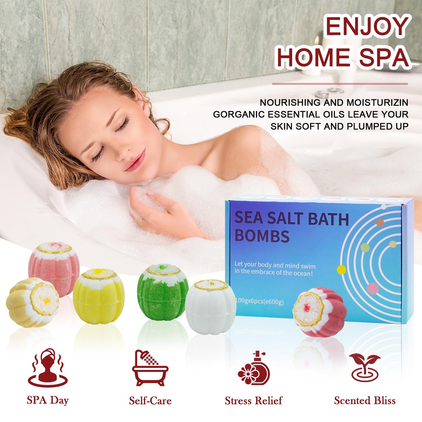 Bath Bombs Gift Set,6pcs Handmade Fizzies, Shea & Coco Butter Dry Skin Moisturize, Perfect for Bubble Spa Bath,Birthday Mothers Day Hallows' Day Gifts idea for Her
