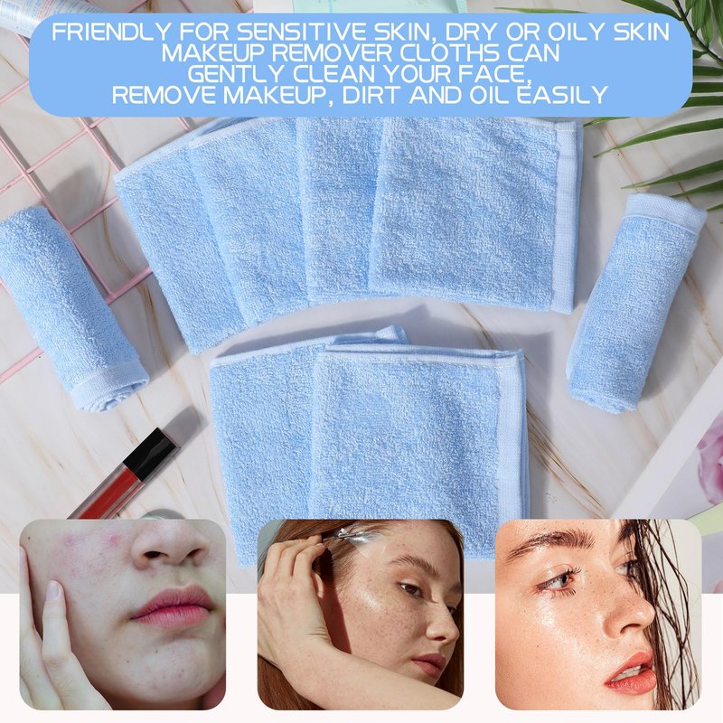 Newwiee 40 Count Wash Cloth Bulk Cotton Bath Hand Face Washcloths Soft Quick Drying Towel for Women Bathroom Washing Body Viscose Fiber Multipurpose Fingertip Rags(10 x 10 Inch,Blue)