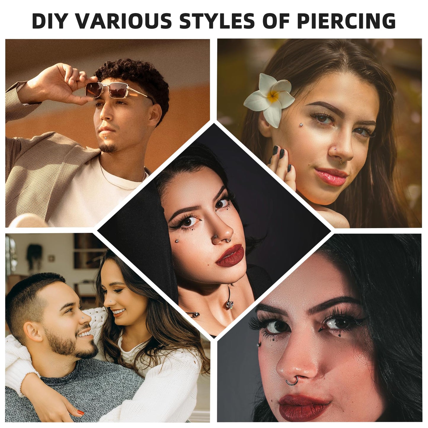 TKKUY 80PCS Nose Piercing Kit: Stainless Steel Body Piercing Jewelry with 12G, 14G, 16G, 20G Needles for Ear, Nose, Lip, Eyebrow