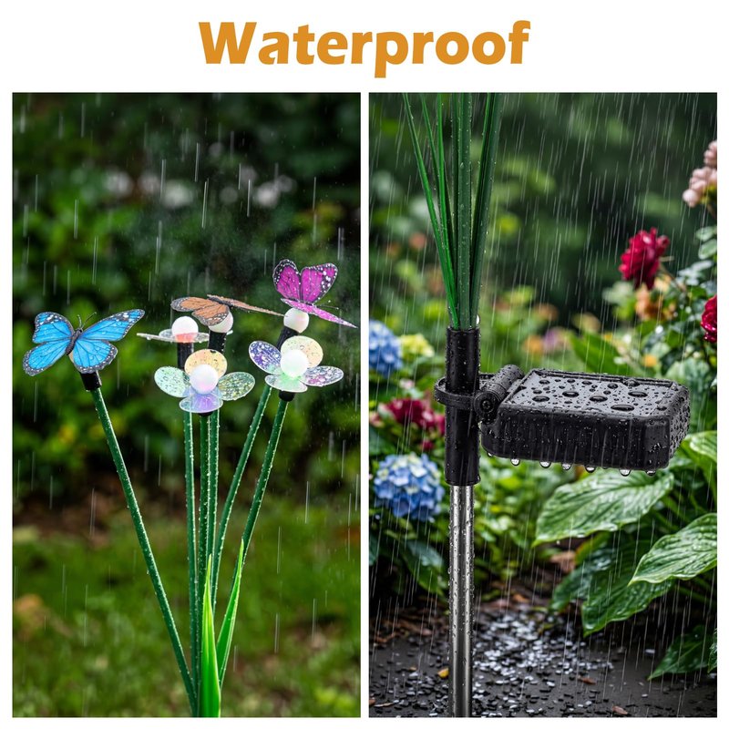 Hoikwo Solar Garden Flower Lights 4 Pack, Swaying Butterfly Flower Stakes Outdoor, Lifelike Butterflies and Flowers with 6 LED Warm Lights, Solar Lights Decor for Yard, Patio, Garden, Pathway