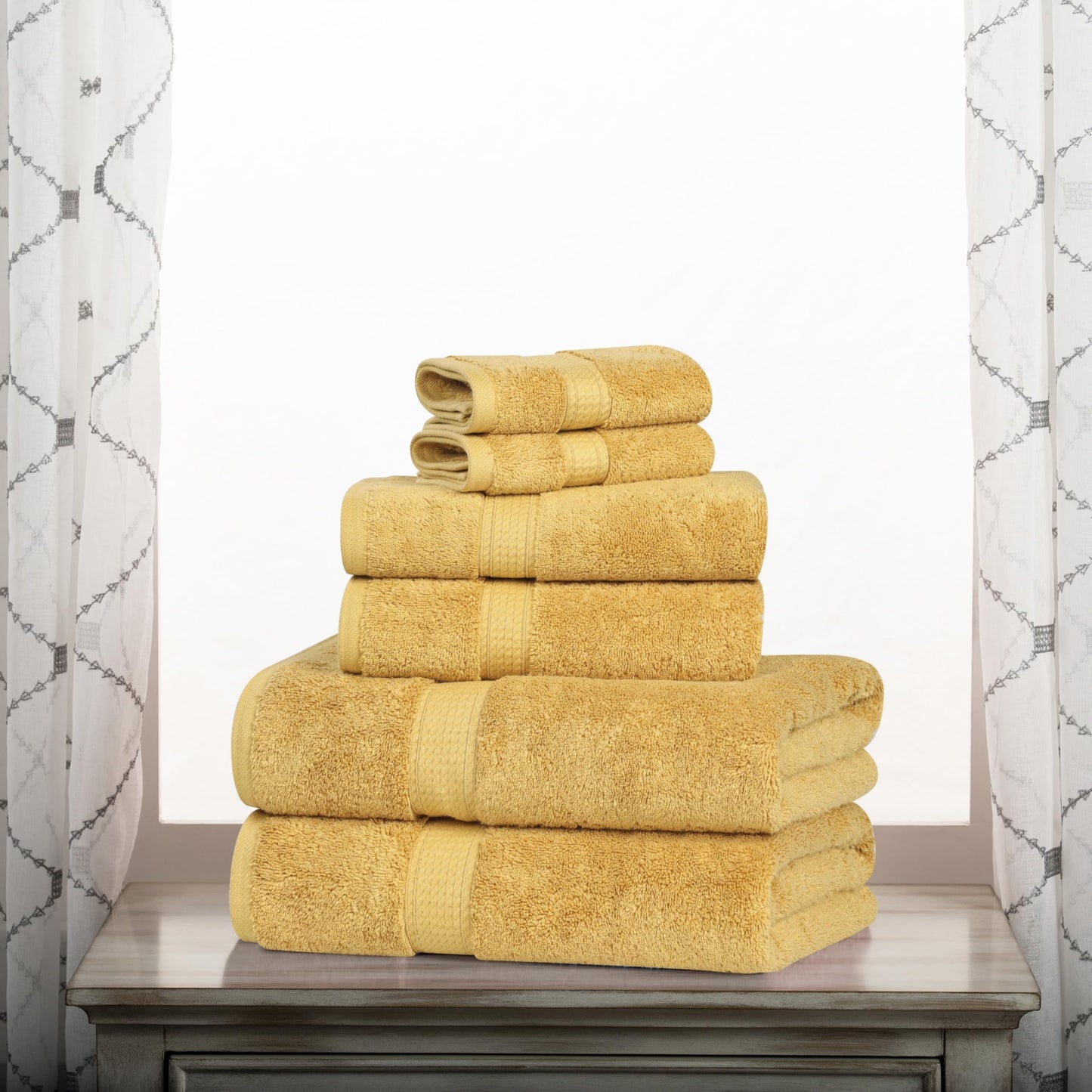 Superior Egyptian Cotton Pile 6-Piece Towel Set, Includes 2 Bath, 2 Hand, 2 Face Towel/Washcloth, Heavyweight, Ultra Soft Luxury Towels, Thick Plush Essentials, Guest, Spa, Hotel, Gold
