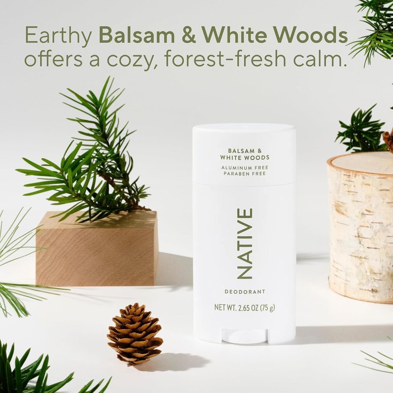 Native Deodorant Contains Naturally Derived Ingredients, 72 Hour Odor Control, Deodorant for Women and Men, Aluminum Free, Balsam & White Woods 2.65oz