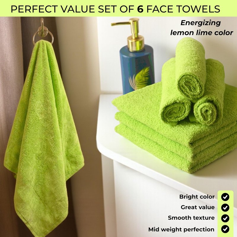 LIVINATI Lemon Lime 100% Cotton Wash Cloths for Showering Body and Face - 12"X12" 6 Pack Washcloths - Small Terry Towel Bath Rags for Adults and Kids Bathroom - Soft Absorbent
