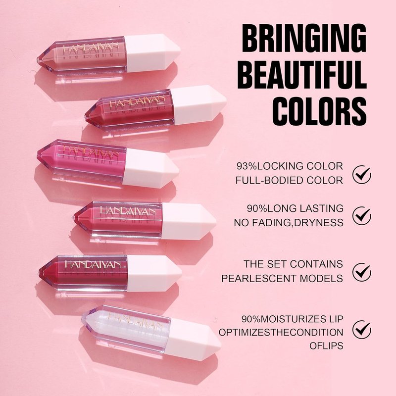 BANGFENG Diamond Lip Gloss Set - 6PCS Matte & Pearlescent Finish, Long-Lasting Hydration, High-Pigment Formula