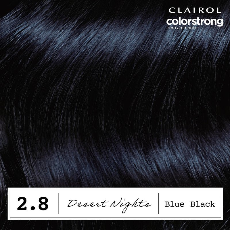 Clairol ColorStrong Permanent Hair Dye, Ammonia‑Free, PPD‑Free, 100% Gray Coverage with Bonding System, 2.8 Blue Black - Desert Nights Hair Color, Pack of 1