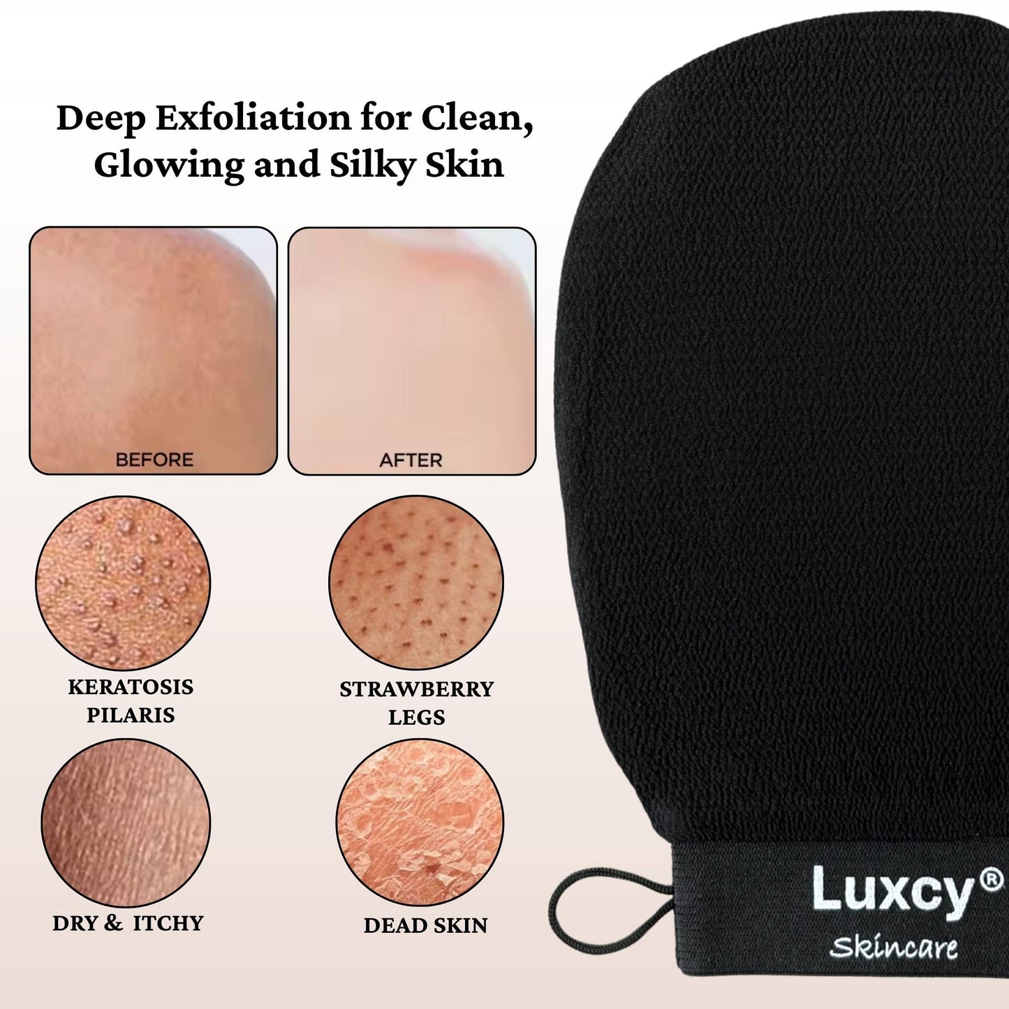 Luxcy Premium Korean Exfoliating Mitt & Body Scrubber Glove, Viscose Fiber Dead Skin Remover for Smooth, Radiant Skin, Shower Skincare, Keratosis Pilaris Treatment & Self-Tan Prep (1 Pack)