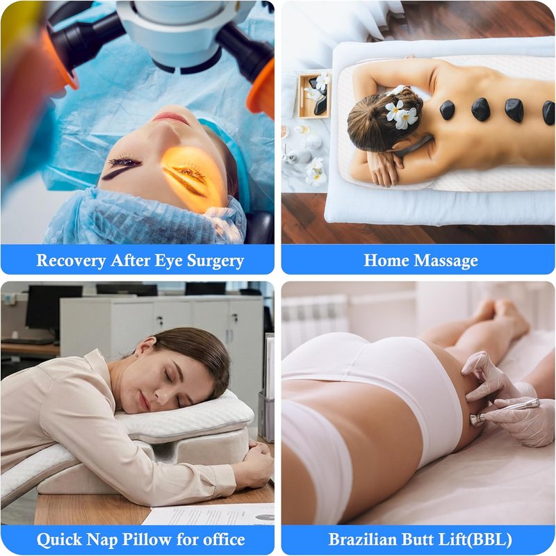 Face Down Pillow,Face Down Pillow After Eye Surgery, BBL Pillow After Surgery Stomach Sleeping Pillow, Home Pillows Faces Down with Shredded Memory Foam and Removable Cover