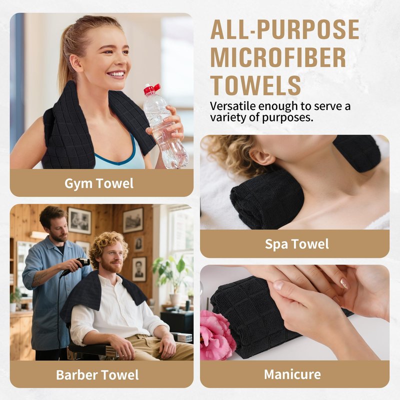 HOMERHYME Salon Towels, 12 Pack Black Hand Towels for Bathroom, 16 by 27 Inches Bulk Quick Dry Absorbent Microfiber Hair Towel, Bathroom Towels for Gym Spa Barber Pedicure Makeup & Beauty