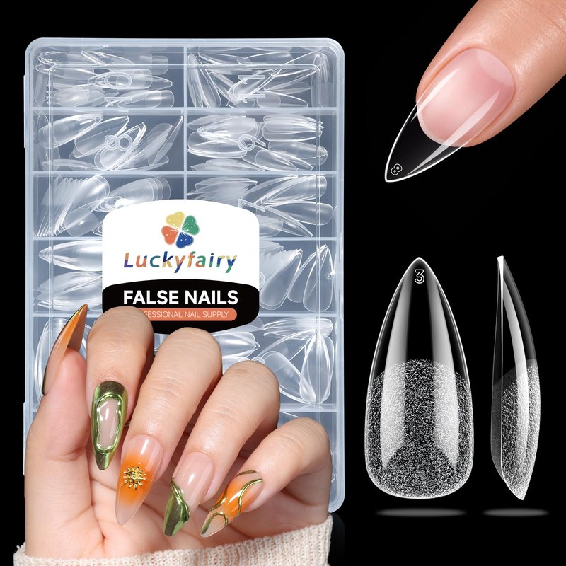 Luckyfairy Medium Stiletto Nail Tips: 240 Pcs Full Cover Almond Shape False Nail Acrylic Soft Gel Nails Tips Clear Stiletto Press on Tips Pre-buffed for Nail Art Extension Salon Home DIY 12 Sizes
