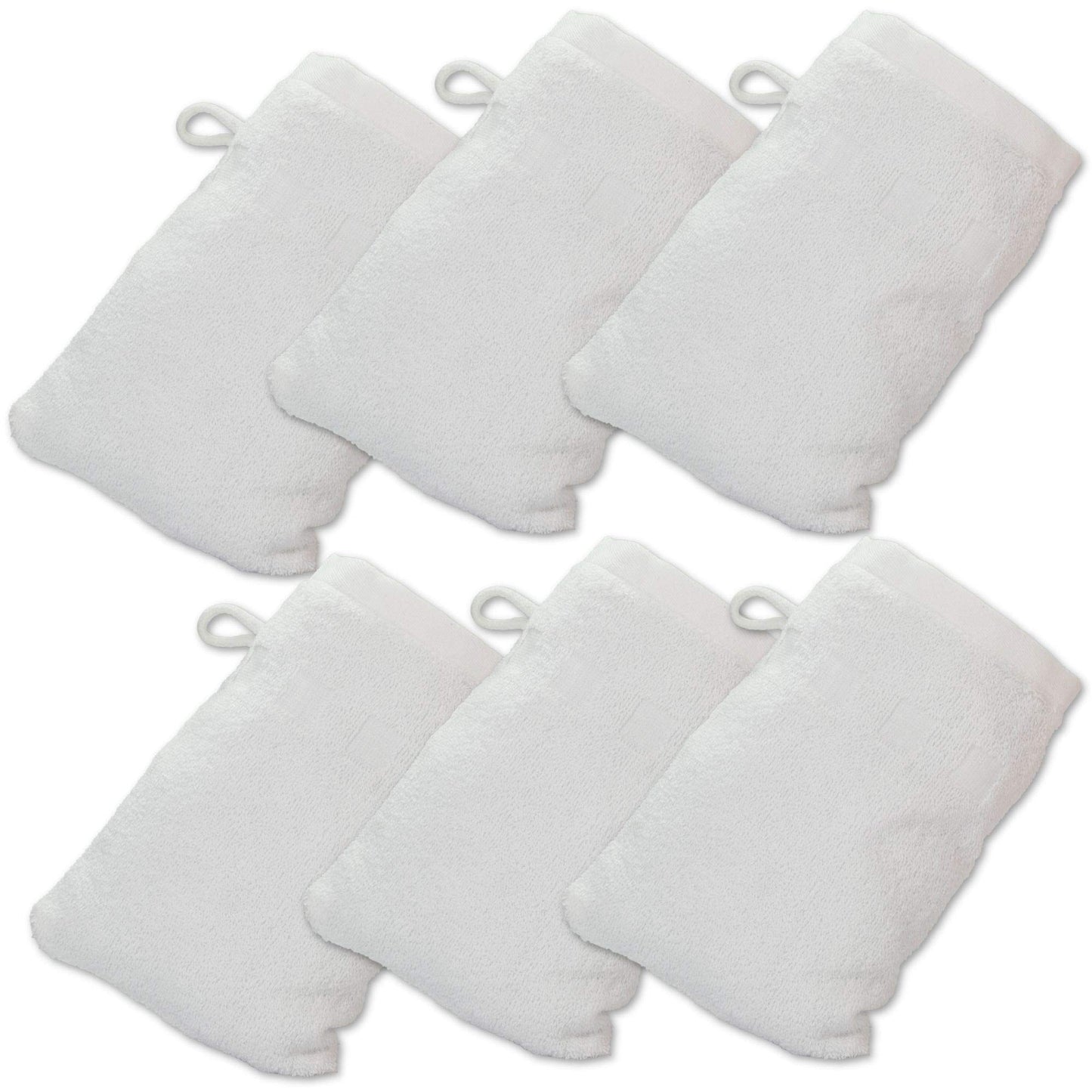 Made Easy Kit Bath Mitts - Pack of 6 - (6" x 9") European Style Washcloth with Loop (White, 6 x 9 inches)