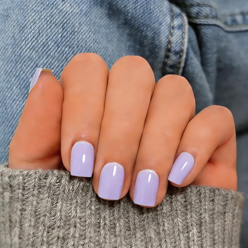 KQueenest Lilac Press On Nails Short Square, 30 Pcs Sturdy Reusable Fake Nails Kit with Nail Glue & Adhesive Tabs, Glossy Soft Gel Glue On Nails for Women, Beginners, At-Home Manicure