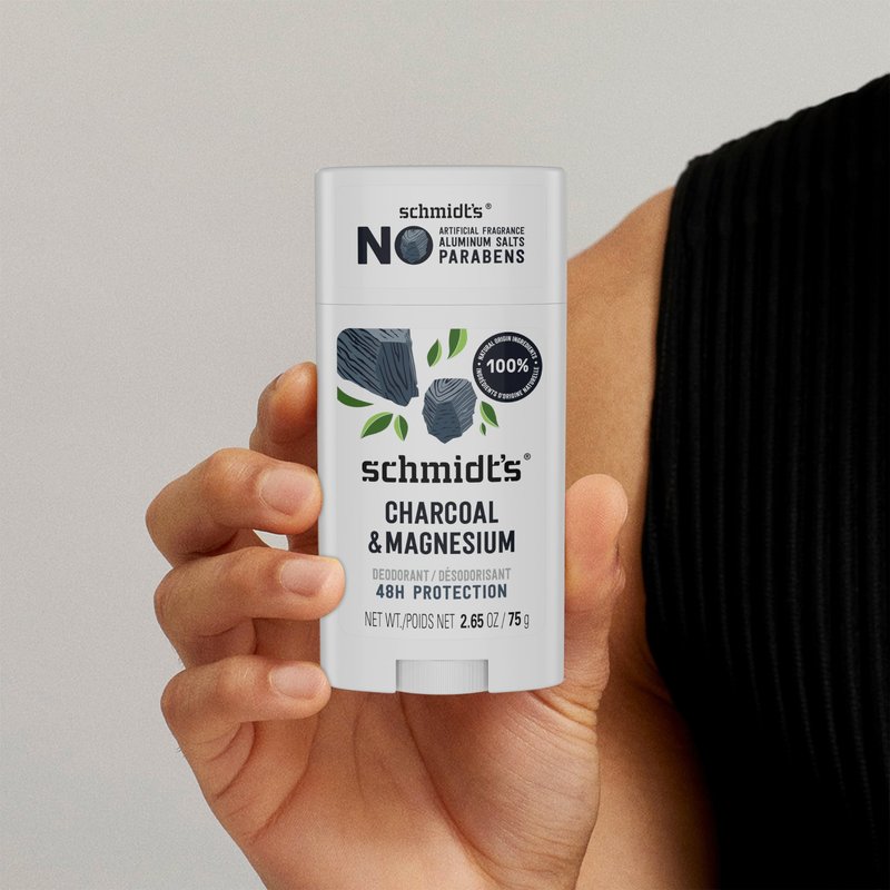 Schmidt's Aluminum-Free Vegan Deodorant Charcoal & Magnesium with 24 Hour Odor Protection, for Women and Men, Natural Ingredients, Cruelty-Free, 2.65 oz