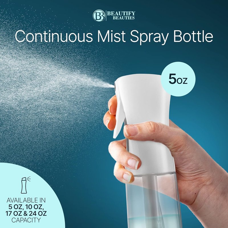 BeautifyBeauties Hair Spray Bottle - Ultra Fine Continuous Mister for Hairstyling & Skin Care | 6.8 Oz, White