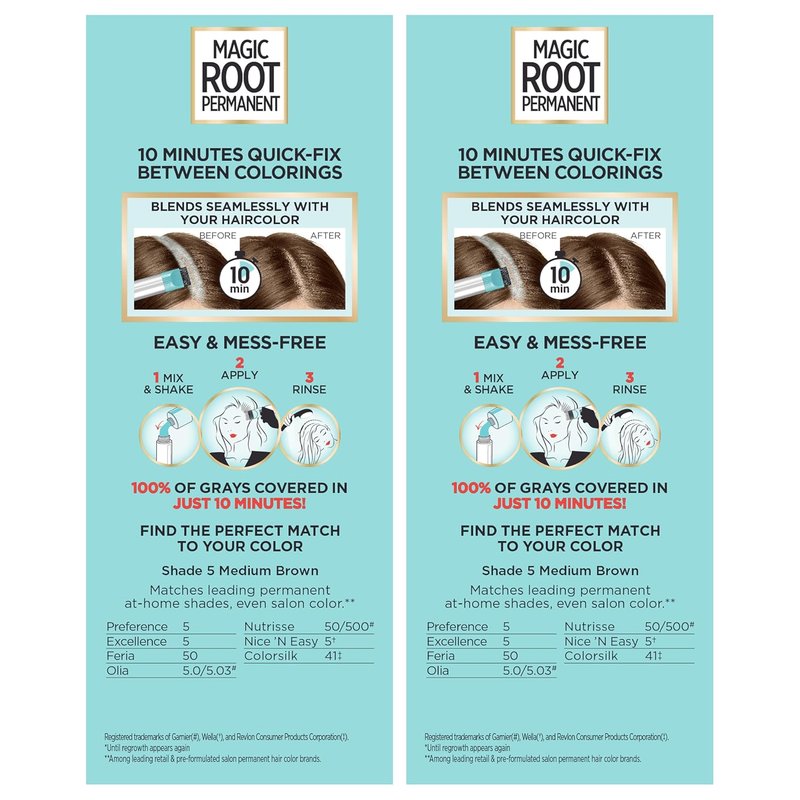 L'Oreal Paris Magic Root Hair Color Kit - 100% Gray Coverage in 10 Minutes | 5 Medium Brown (2 Count)