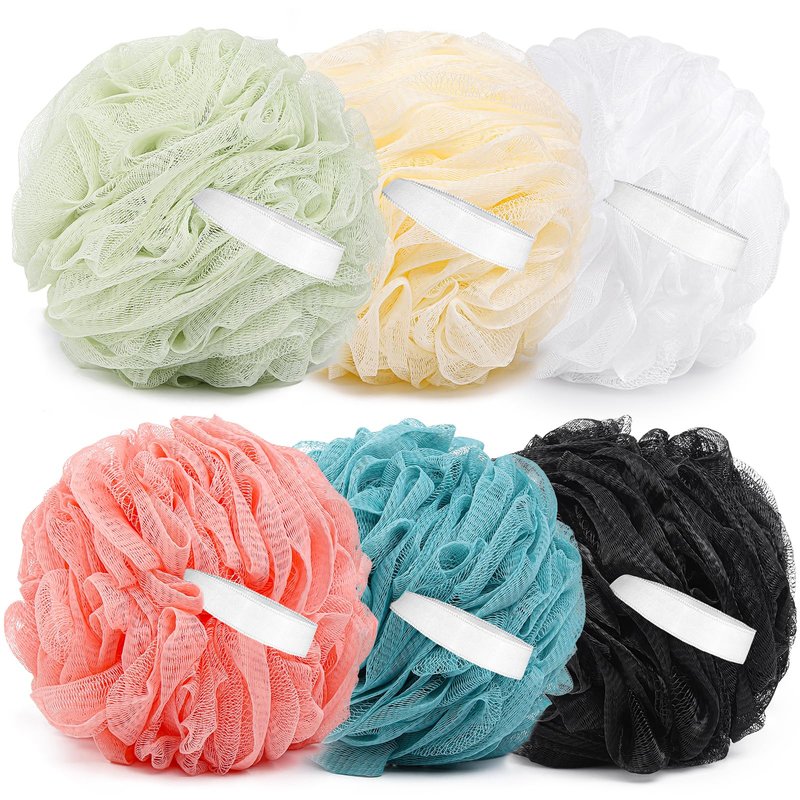 6 Pack Shower Loofah Bath Sponge, 75g/pc Large Exfoliating Body Scrubber Shower Scrunchies for Women and Men