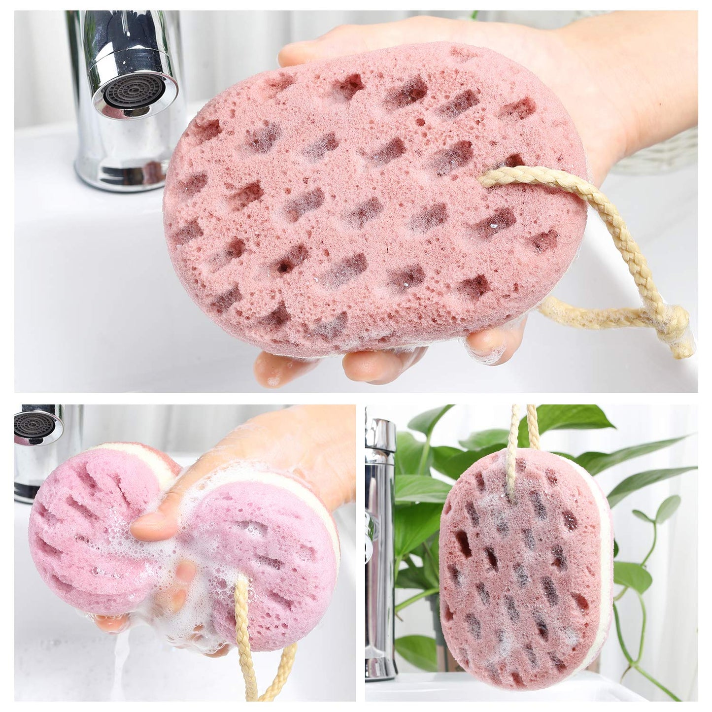 KECUCO 3 Pcs Bath Sponge for Women, Men, Adults, Kids. Sponge Loofah Body Scrubber Shower Sponge for Body Wash Bathroom, Body Sponge Bathing Accessories(Small Sizes)