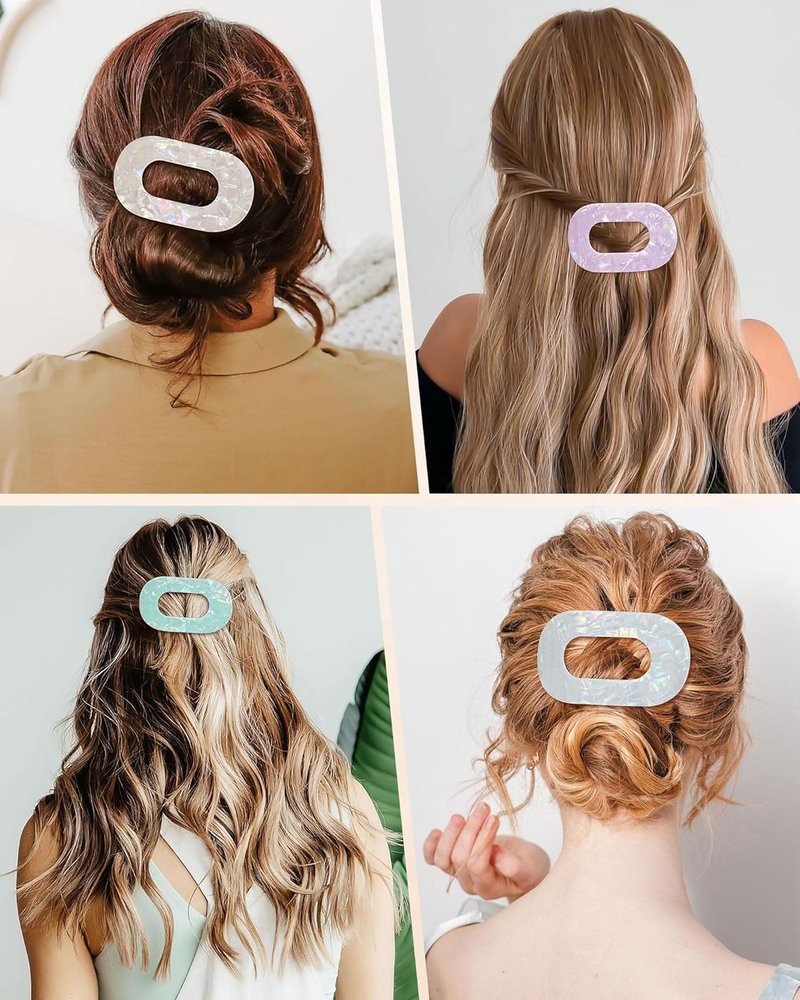 French Flat Hair Clips for Women - 4 Pack Stylish Nonslip Duckbill Claws | Mermaid Colorful Design, 3.74” Size