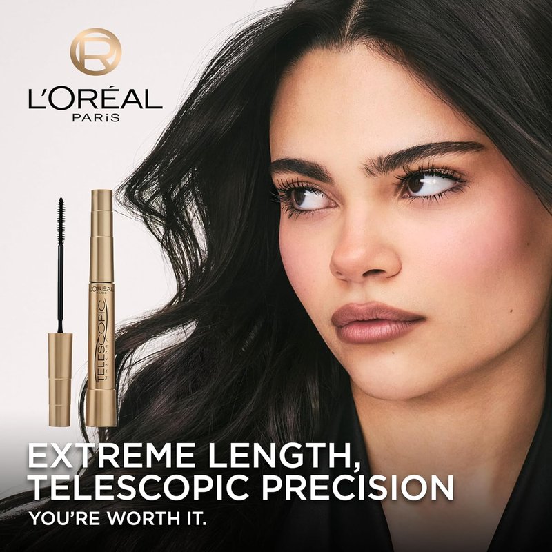 L’Oreal Paris Makeup Original Telescopic Mascara, Separating Mascara Volume and Length Formula, Washable, Carbon Black, 0.27 Fl Oz., 2 Count