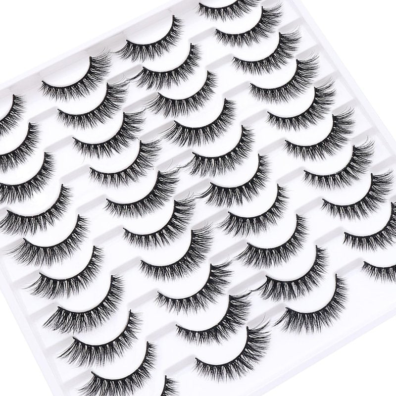 Azenlo False Eyelashes 20 Pairs Wispy Lashes Faux Mink Lashes 14mm 3D Fluffy Cat Eye Lashes （style 20-061)