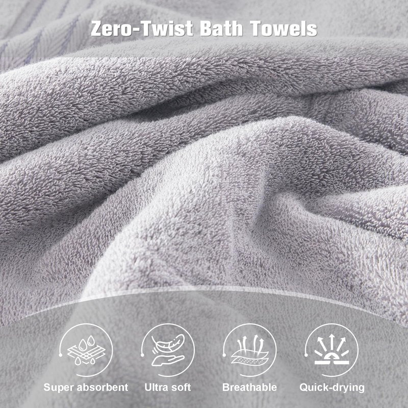 COZYART Light Grey Bath Towels for Bathroom 2 Pcs, 27x54 Cotton Towel Set Super Soft Highly Absorbent Durable 650 GSM Shower Towels for Daily Use