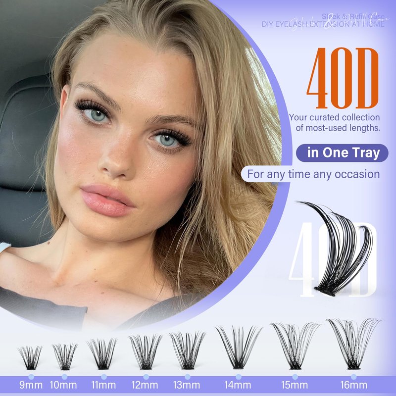 Pawotence Lash Clusters 200pcs Individual Lashes 40D Cluster Eyelash Extensions 9-16mm Eyelash Clusters Lash Extensions for Self Application (40D, 0.07D, 9-16mm)