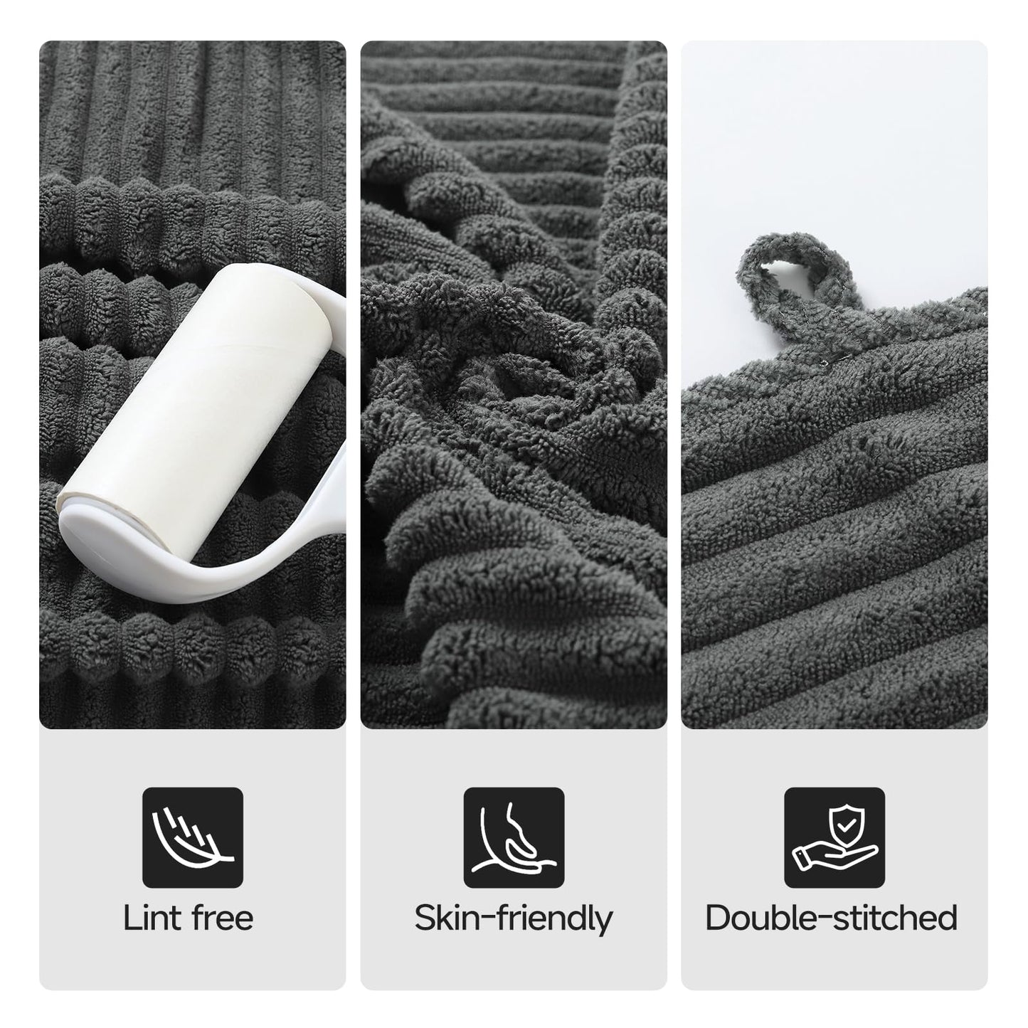 REDKISS Charcoal Gray Bath Towels Set 8 Piece - Microfiber Bathroom Towels of 8 Large, Highly Absorbent Bath Towel, Soft Shower Towel for Bathroom, 2 Bath Sheet 2 Hand 2 Washcloths 2 Hair Towel Wrap