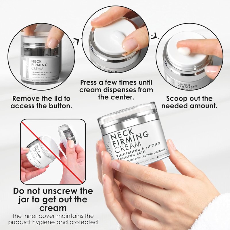 Neck Cream for Tightening & Firming - Hyaluronic Acid, Retinol, Vitamin C | Anti-Aging Day & Night Cream for Sagging Skin
