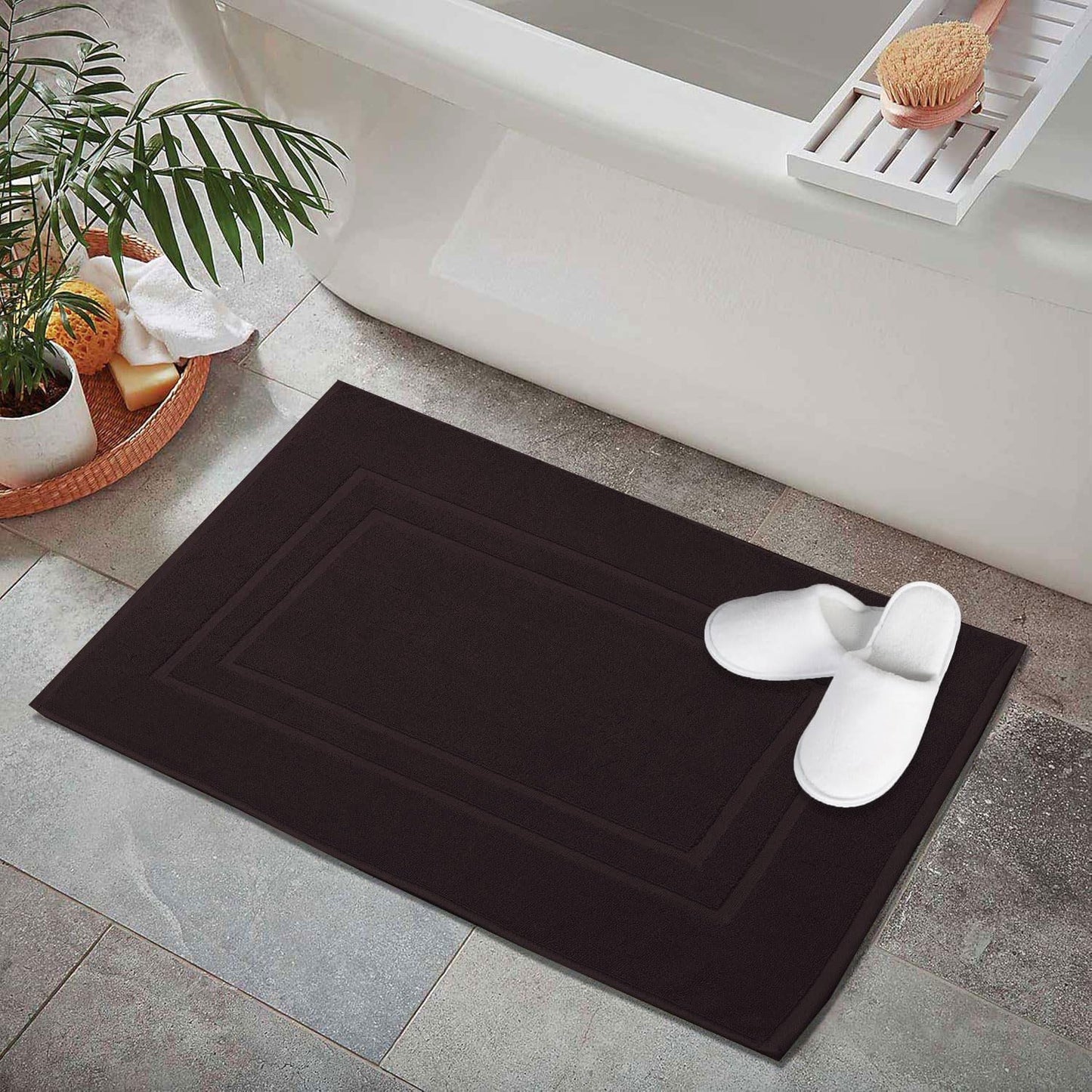 GOLD TEXTILES Premium Chocolate Brown Bath Mat - 2 Pack 22x34 Inches - Not a Bathroom Rug - 100% Ring Spun Cotton - Highly Absorbent & Non Slip Shower Bathroom Floor Mat Towel - Machine Washable