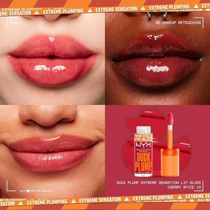 NYX Professional Makeup Duck Plump High Pigment Lip Gloss - Vegan Cherry Spice (Transparent Red)