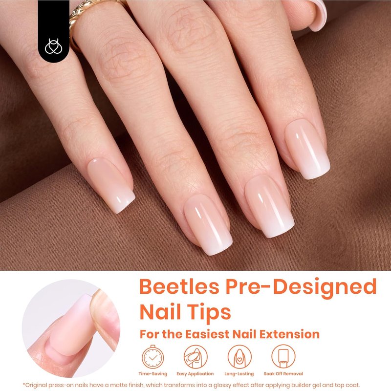 Beetles Ombre Short Square Press-On Nails - 224 Pcs Peach Ombre | 16 Sizes, Reusable & Easy DIY Nail Tips
