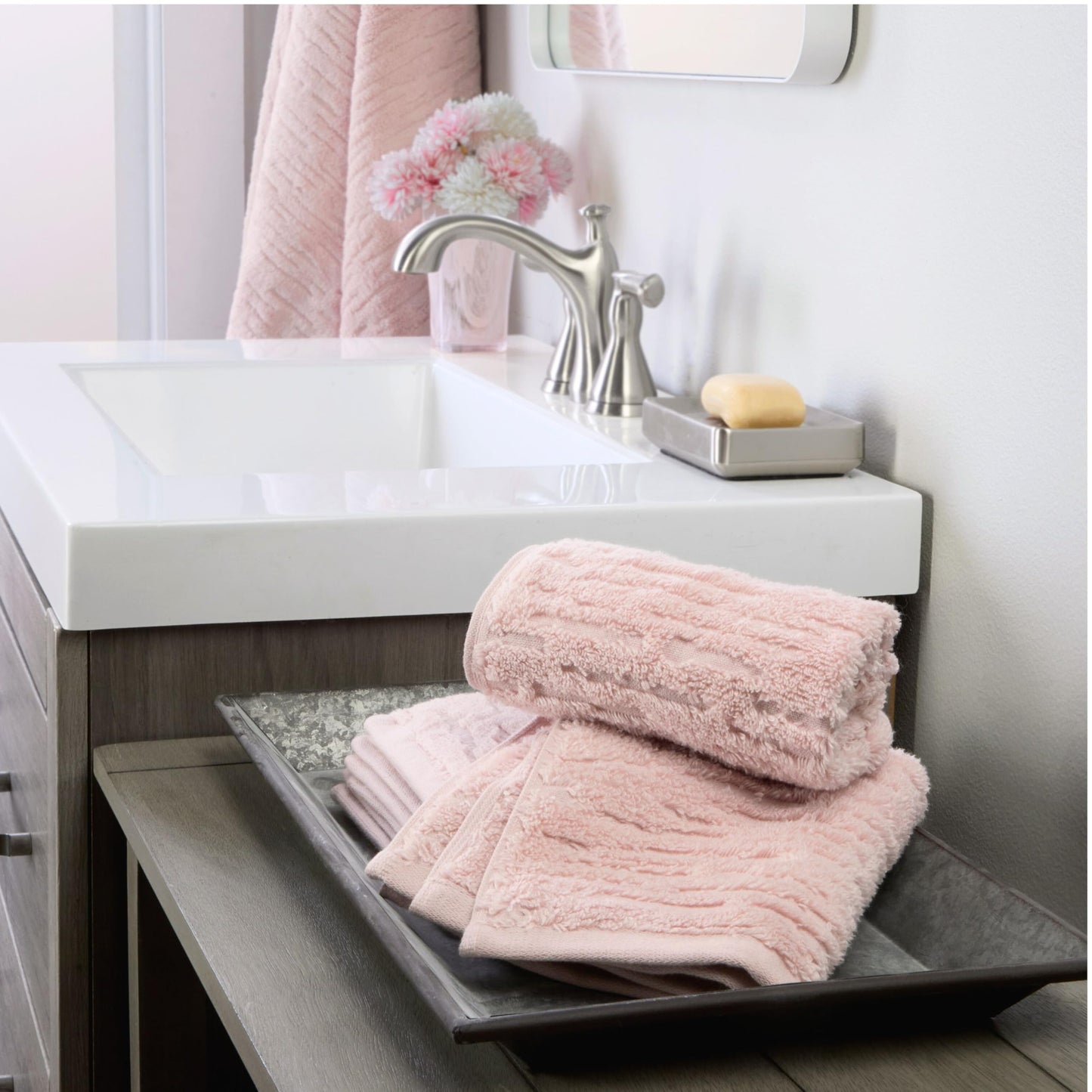 SKL Home CloudSoft 100% Cotton Luxury 6-Piece Towel Set, 600 GSM, Ultra Plush & Absorbent - 2 Bath Towels, 2 Hand Towels, 2 Washcloths, Blush Pink