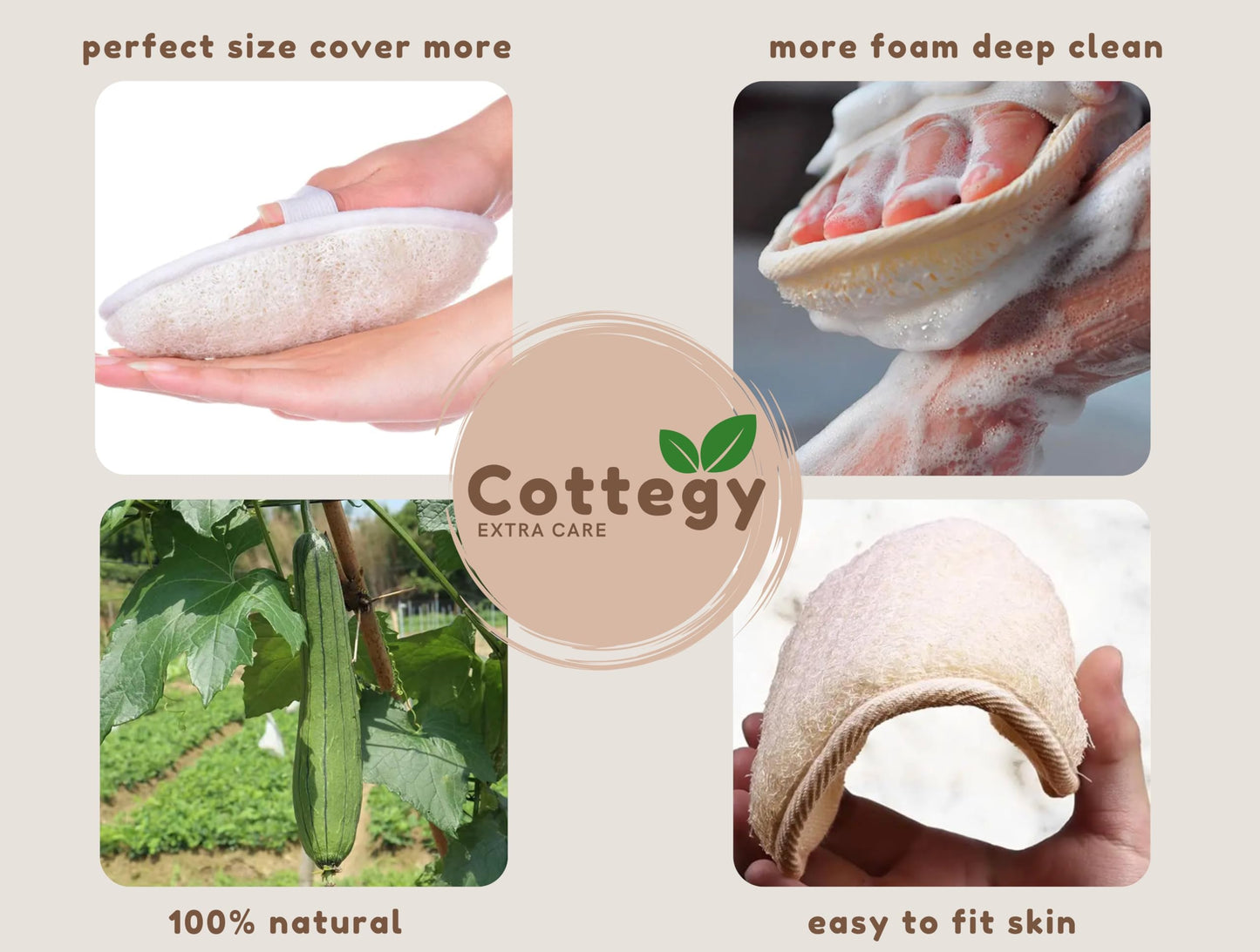 Cottegy Egyptian Loofah Exfoliating Scrubber - Natural Loofah Exfoliating Body Scrubber - 1 Count (Pack of 2) | Eco-Friendly Bath & Shower Sponge for Face & Body | 100% Natural, Ideal for Men & Women
