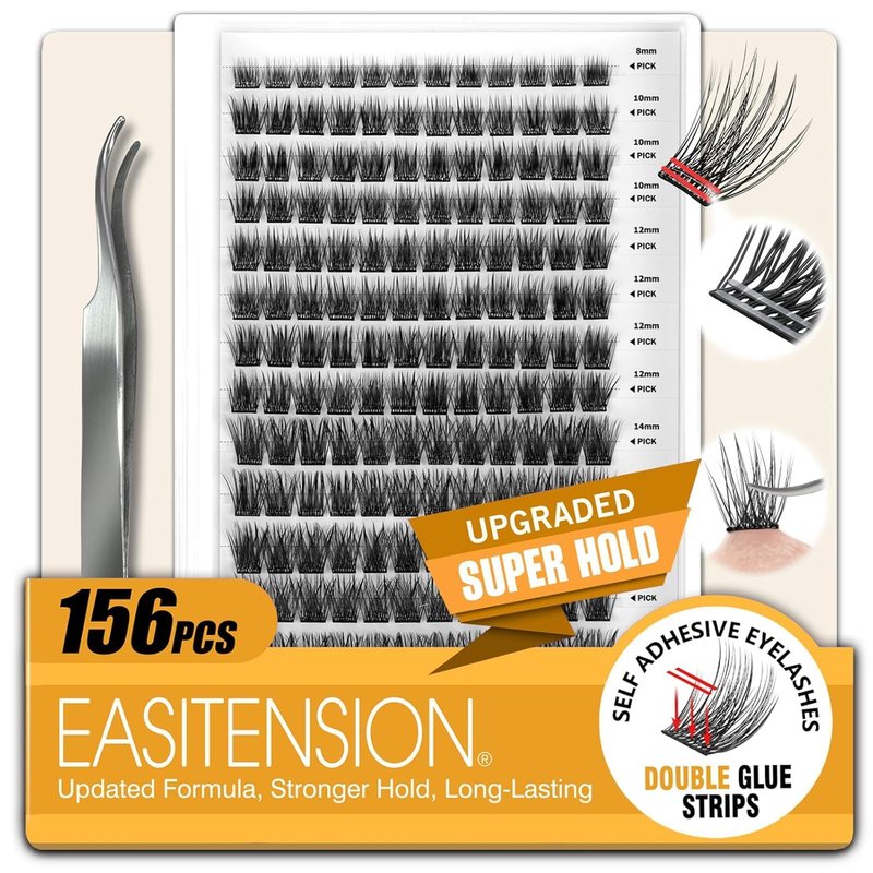 EASITENSION 156 PCS Self Adhesive Eyelashes Clusters Kit Lash Clusters DIY Eyelashes Pre Glued No Glue Needed No Remover No residue