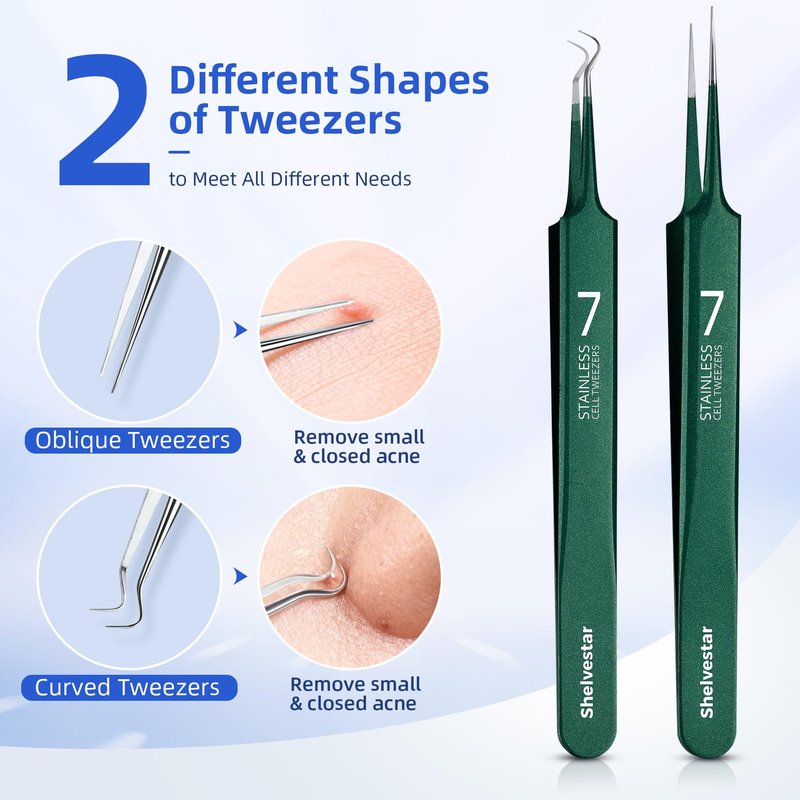 Pimple Popper Tool Kit - 7 Pcs Blackhead Remover Comedone Extractor Kit with Box for Quick and Easy Removal of Pimples, Blackheads, Zit Removing, Forehead,Facial and Nose (Green)