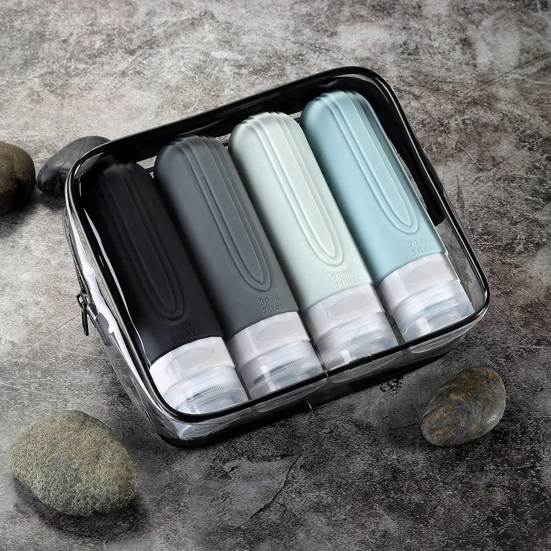 Mrsdry Travel Bottles - TSA Approved 3oz Leak-Proof Silicone Containers for Shampoo & Lotion (4 Pack)