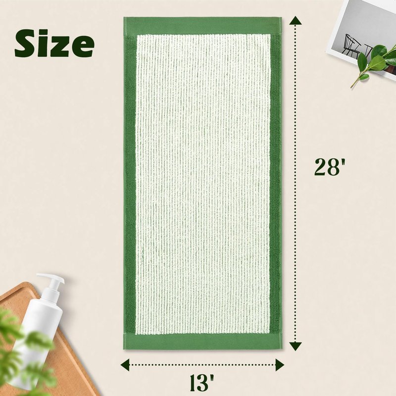 Cleanbear Green Hand Towels for Bathroom, 4 Pack Cotton Towels with Jacquard Weave Deign for Both Decoration and Daily Usage, 28 x 13 Inches