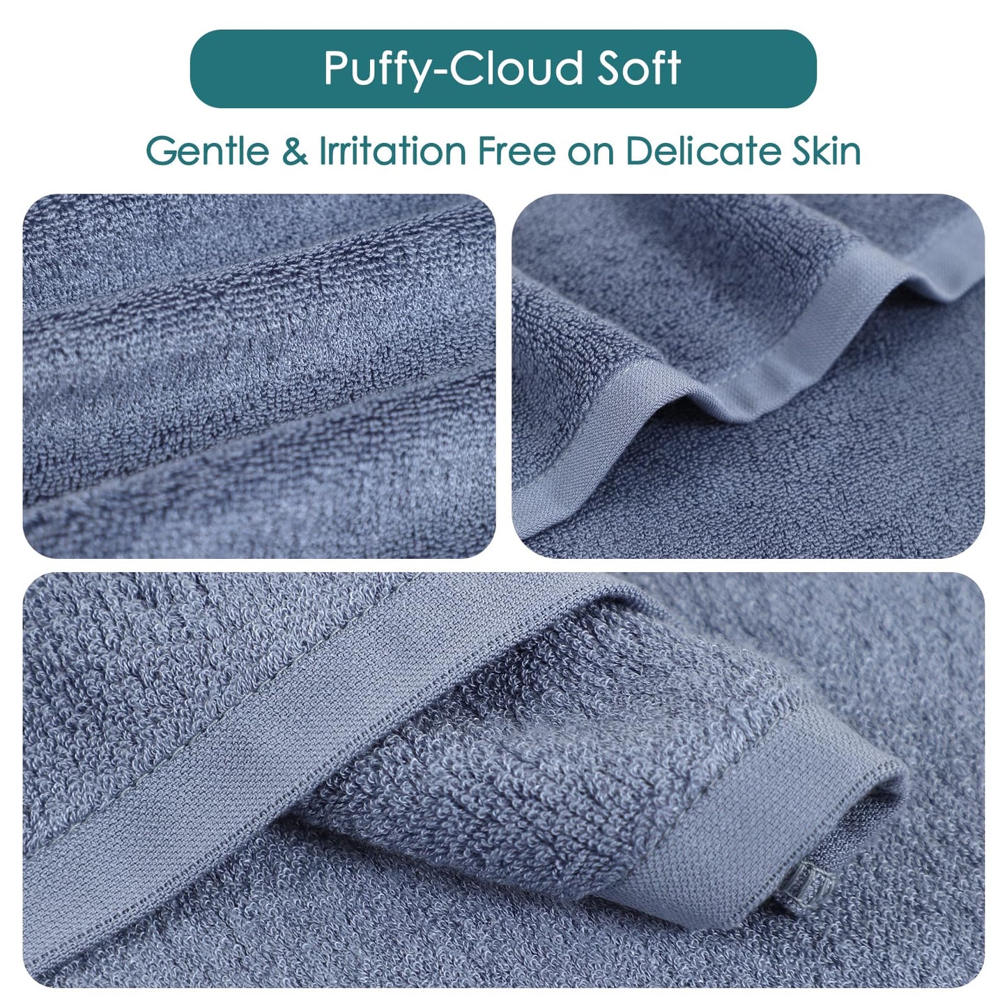 Reusable Makeup Remover Towels, 13x13 inch Extra Large Wash Cloths for Face and Body, Super Soft and Gentle Face Towel on Sensitive Skin, Easy to Rinse Fast Dry Denim Blue Facial Cleansing Cloths