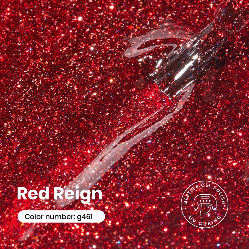 Beetles Red Glitter Gel Nail Polish - Wine Red Shimmer Gel Polish 1Pcs 0.5Oz 15ml Soak Off UV LED Long Lasting Glossy Manicure for Nail Art and DIY