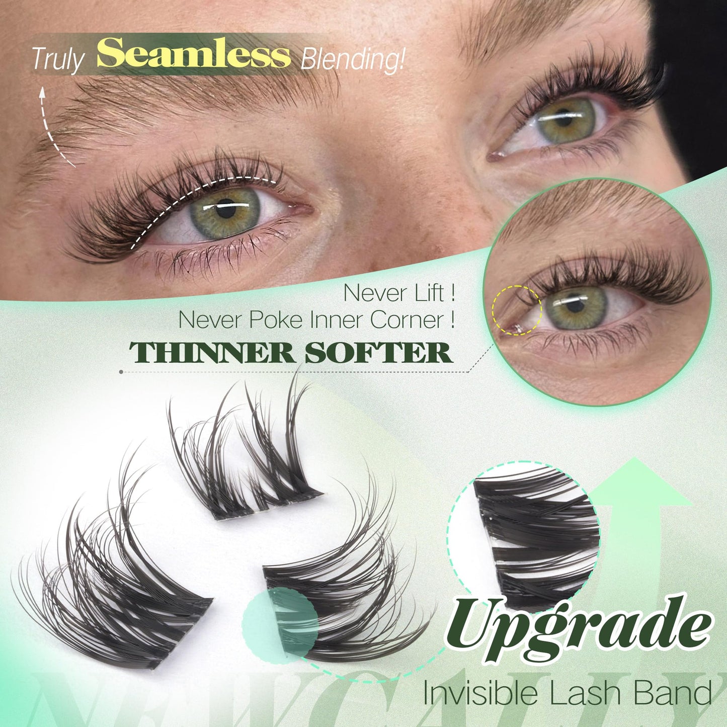 Wispy Lash Clusters Clear Band Natural Eyelash Clusters D-curly Lash Extensions Invisible Band Cluster Eyelash Extensions Spider Cluster Lashes 10-16MM Individual Lashes by Newcally