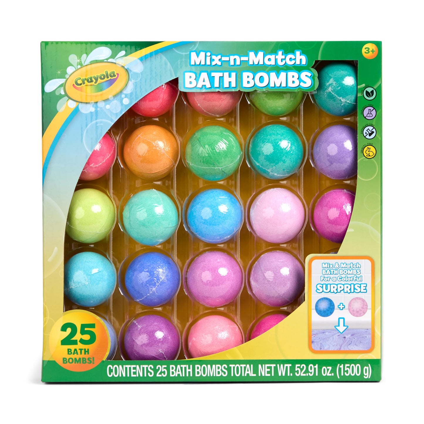 Crayola Color-Twist Bath Bombs Deluxe 25 Pack, Individually Wrapped Color Changing Bath Bombs with Surprise Inside Color, Non-Toxic, Safe for Sensitive Skin