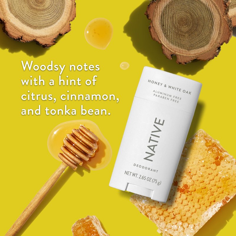 Native Deodorant Contains Naturally Derived Ingredients, 72 Hour Odor Control, Deodorant for Women and Men, Aluminum Free, Honey & White Oak 2.65oz