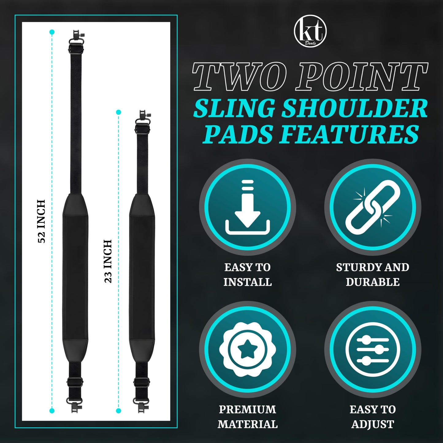 Two Point Gun Sling with Swivels, Rifle Sling Padded Gun Shoulder Strap Adjustable Length and 2 Points Shotgun Slings for Outdoors Hunting Rifle Strap, Black (Swivel Hooks)