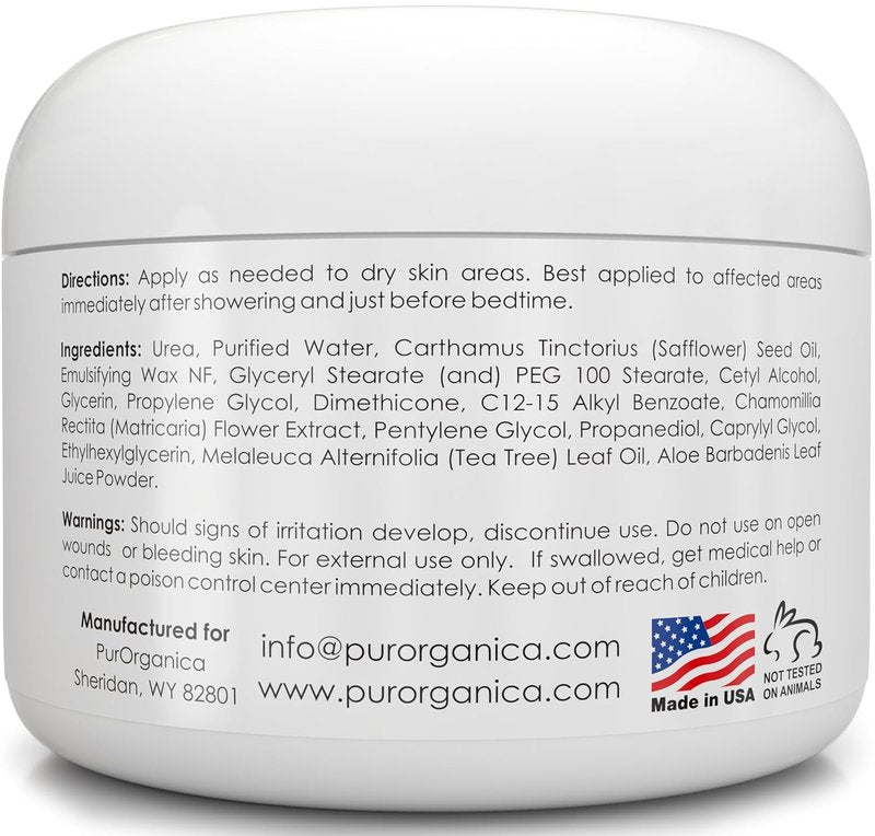 PurOrganica Urea Cream 40% - Maximum Strength Foot Cream for Dry, Cracked Heels | Exfoliating Moisturizer 4 oz