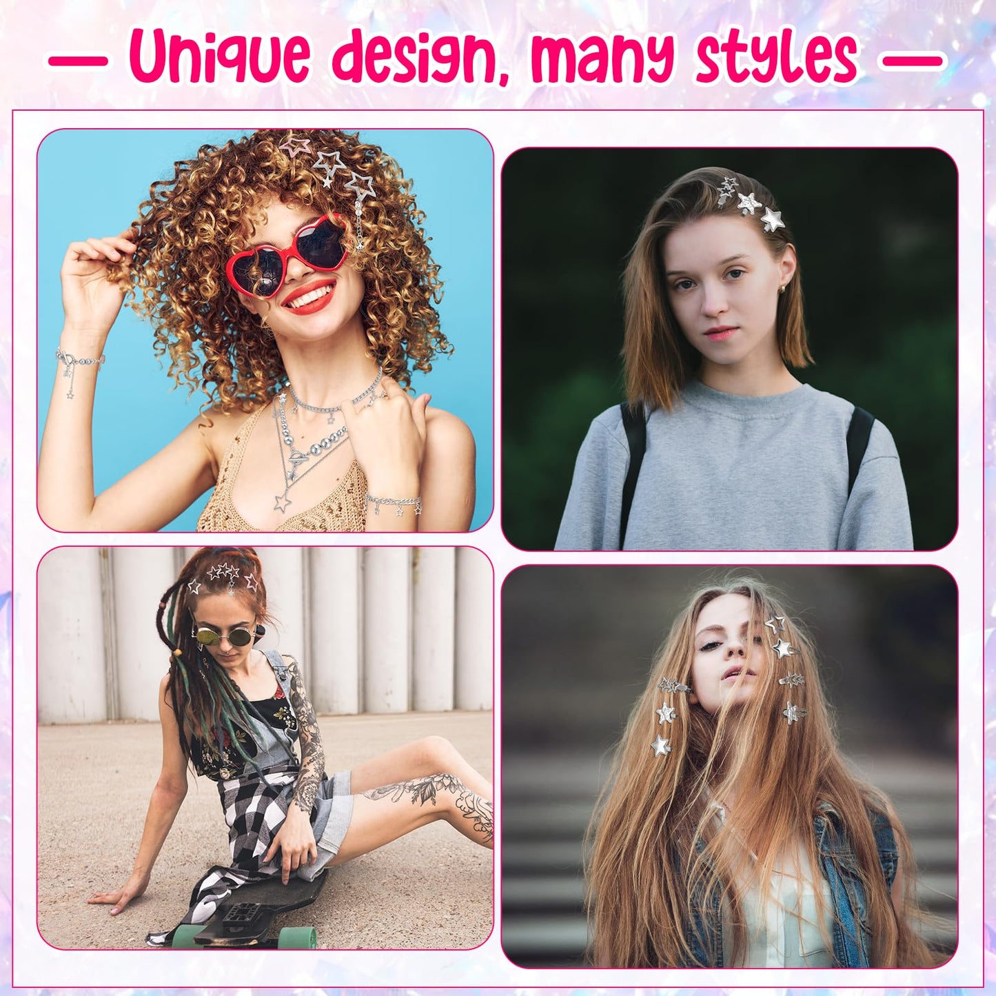 ZhouBoat 45PCS Y2K Hair Clips for Women Girls Star Barrettes Necklace Bracelets Set Kawaii Retro 2000s Hair Accessories Festival Rave Grunge Aesthetic