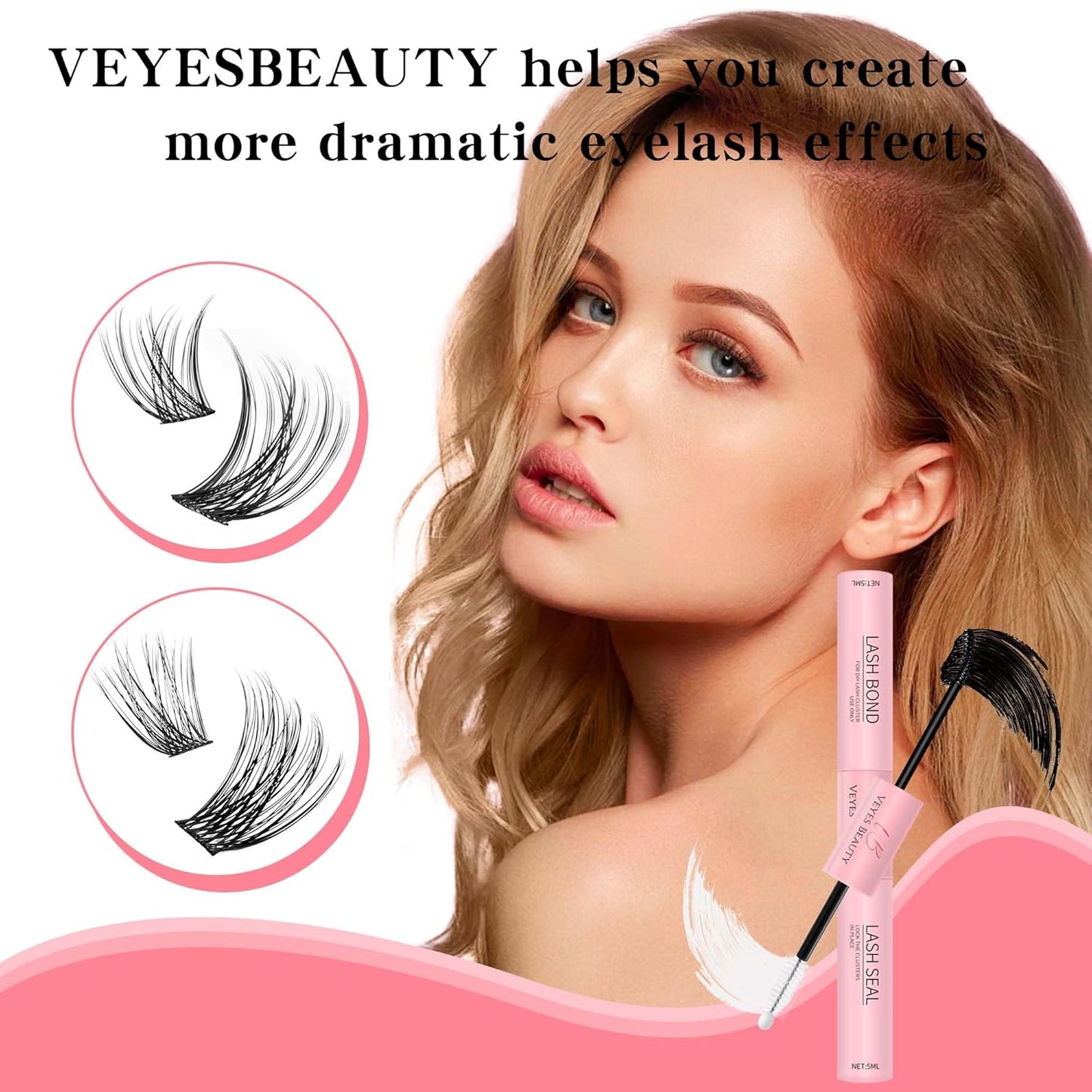 VEYESBEAUTY Lash Bond and Seal - Waterproof 2-in-1 Cluster Lash Glue for Long-Lasting Hold | 5ml + 5ml