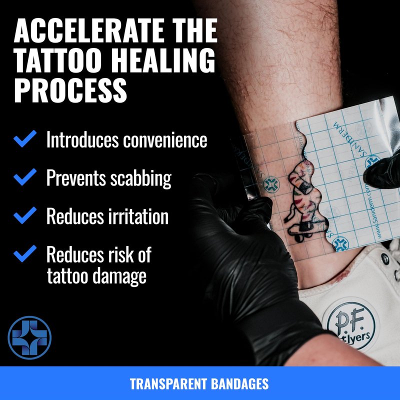 Saniderm Original Tattoo Aftercare Bandage (25 Sheets, 6 in x 8 in) – Convenient, Faster Tattoo Healing and Protection – Sterile, Waterproof, and Latex-Free Tattoo Aftercare Wrap – Gloss Finish