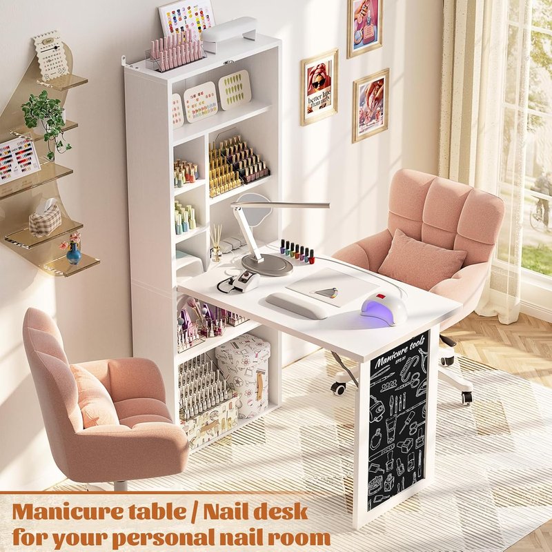 Armocity Small Folding Desk - Multi-Function Writing Desk with Outlets | Ideal for Home Office & Craft Room, White